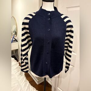 Navy Stripe Cardigan Coastal Grandmacore Nautical Knit Sweater M